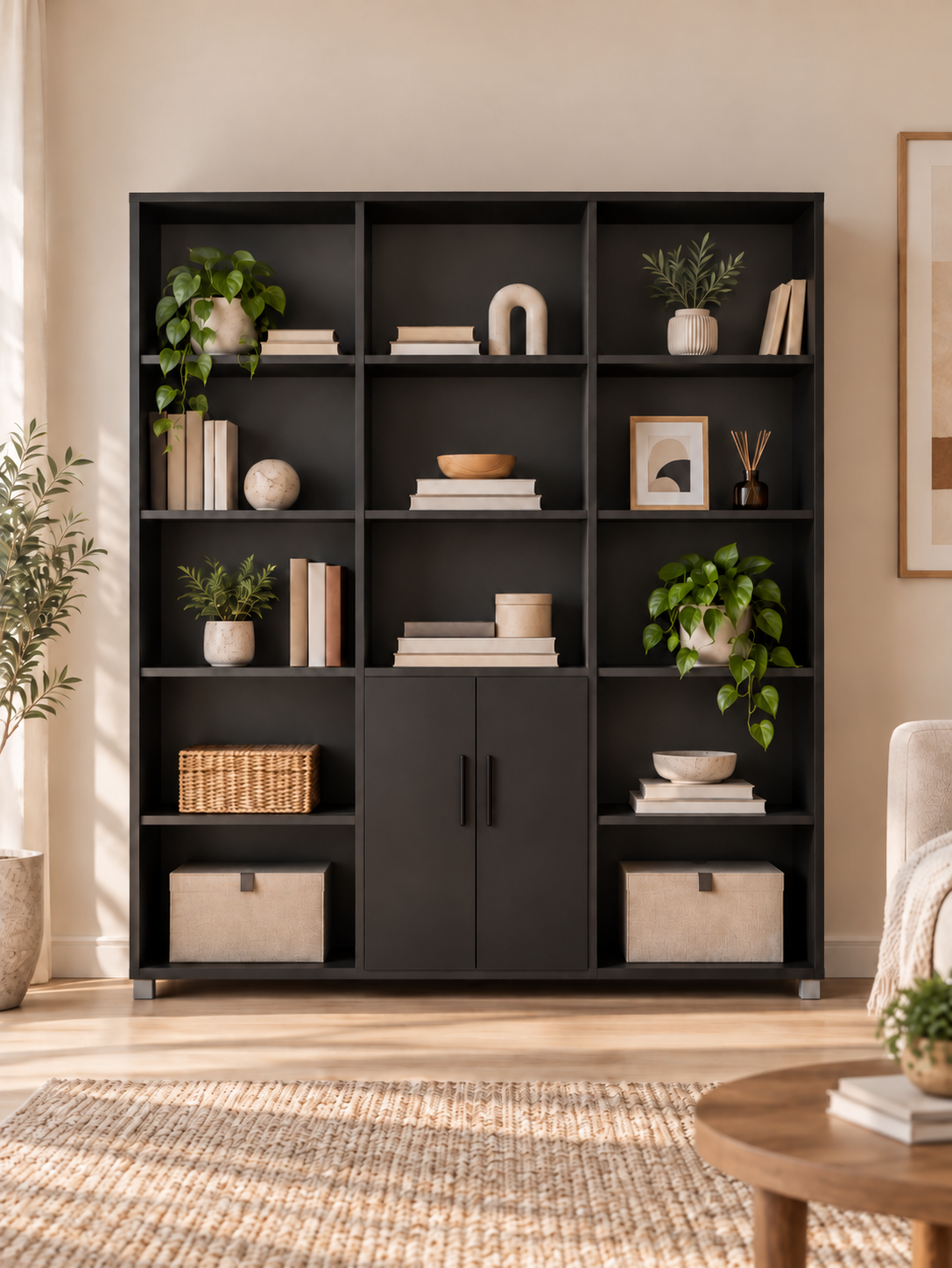Kitaplık - 3 Sütunlu Çok Raflı Kitaplık